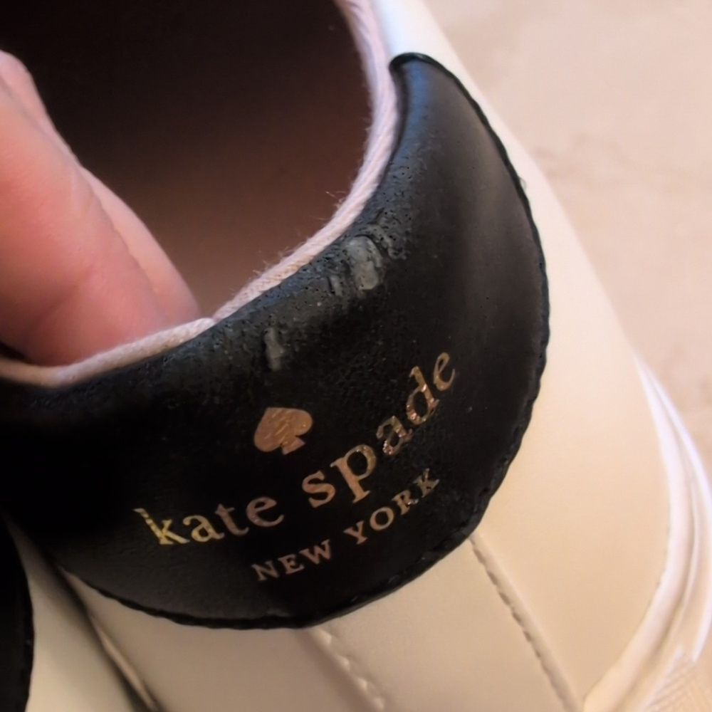 KATE SPADE Fez Glitz LEATHER Low Top SNEAKERS Rhinestone White Black Suede 11 - Picture 5 of 11